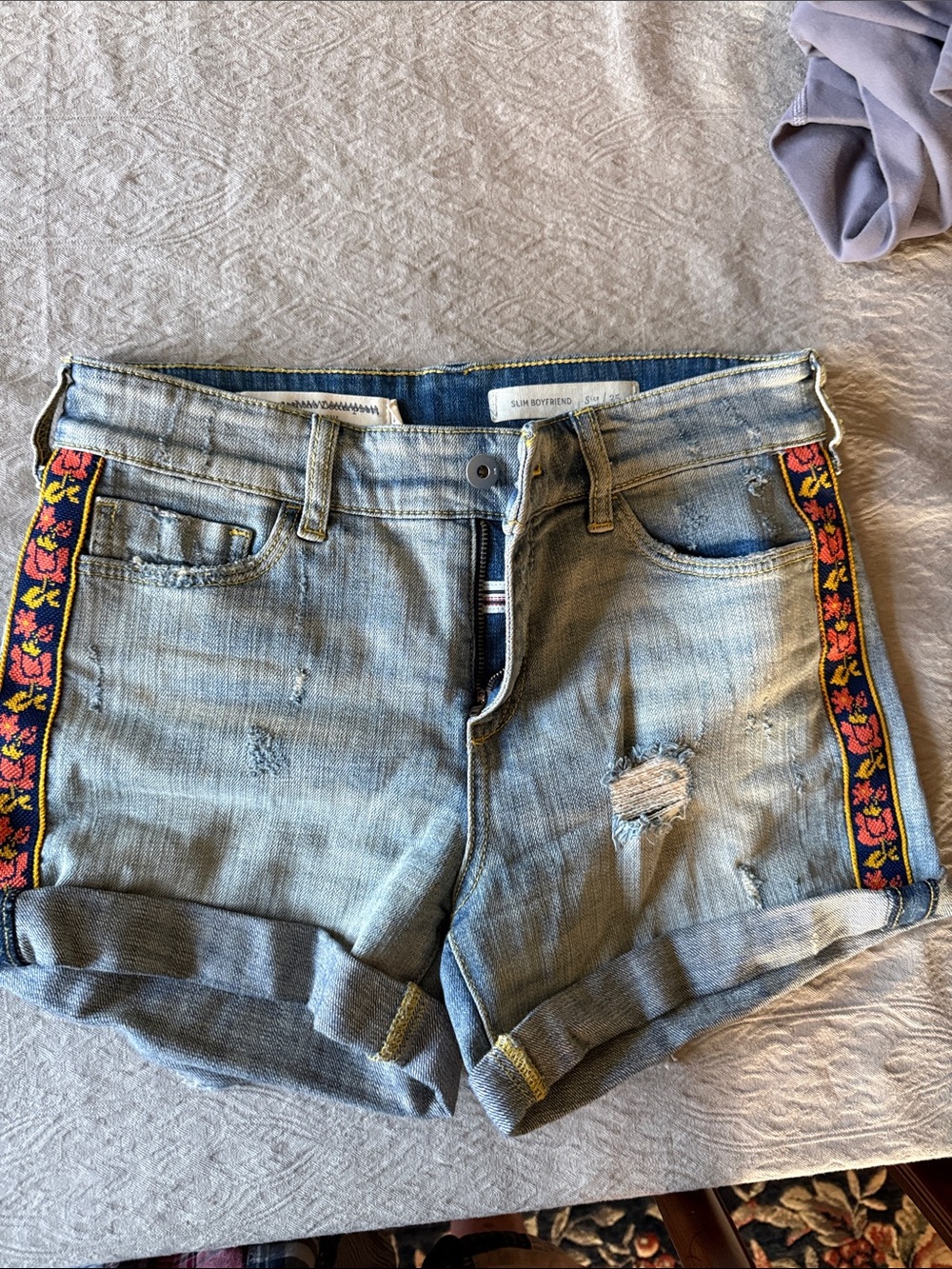 Pilcro Blue Denim Shorts with Yellow Stitching